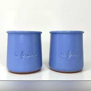 TWO GLAZED LA FERMIERE MULTI-PURPOSE PERIWINKLE BLUE POTS - PLANT POT CANDLES